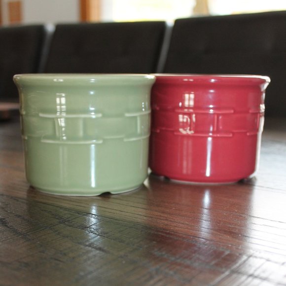Longaberger Set of 2 Crocks Sage Green Paprika Fiesta - Picture 1 of 4